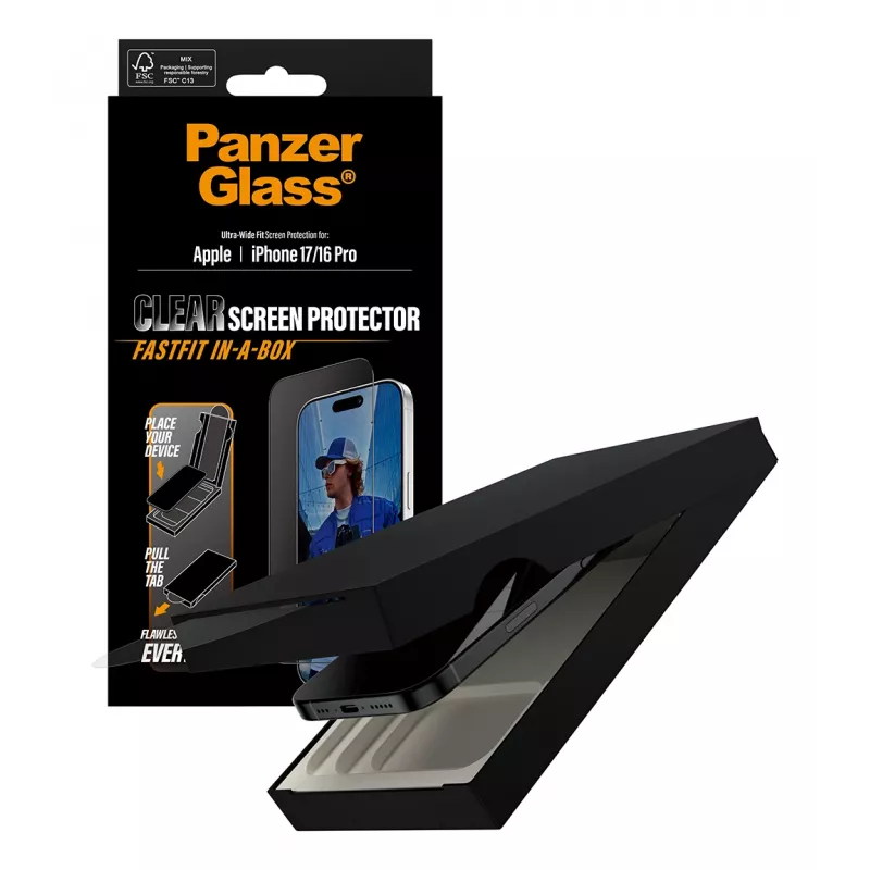 PanzerGlass® Displayschutzfolie iPhone 17 | iPhone 16 Pro | Ultra-Wide Fit mit FASTFIT IN-A-BOX