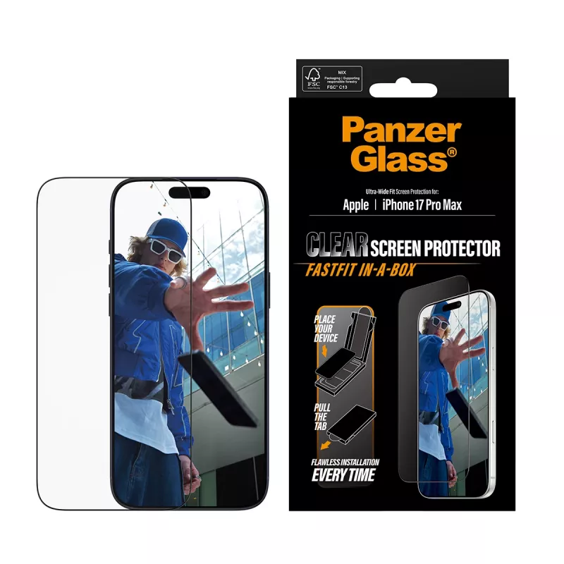 PanzerGlass ® Displayschutzfolie iPhone 17 Pro Max | Ultra-Wide Fit mit FASTFIT IN-A-BOX