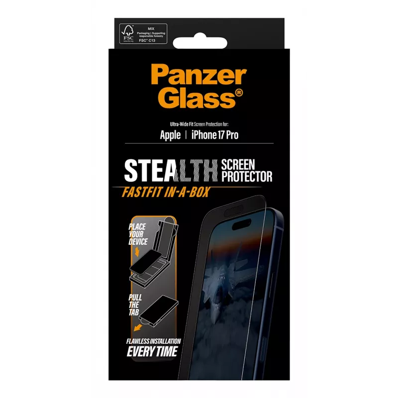 PanzerGlass ® Stealth Screen Protector iPhone 17 Pro | Ultra-Wide Fit mit FASTFIT IN-A-BOX