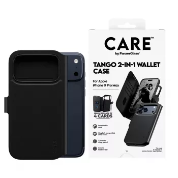 Schützende Zwei-in-Eins-Handyhülle mit Kartenfach PanzerGlass CARE Feature Case Tango mit MagSafe für iPhone 17 Pro Max, schwarz