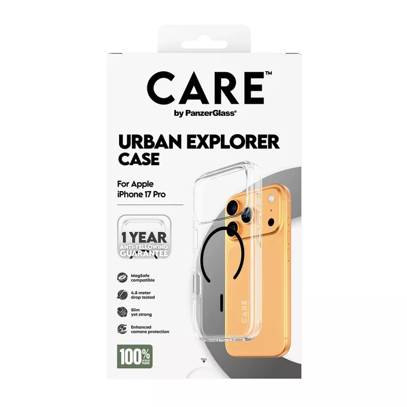 PanzerGlass CARE™ by ® Urban Explorer Case durchsichtig mit schwarzem MagSafe iPhone 17 Pro