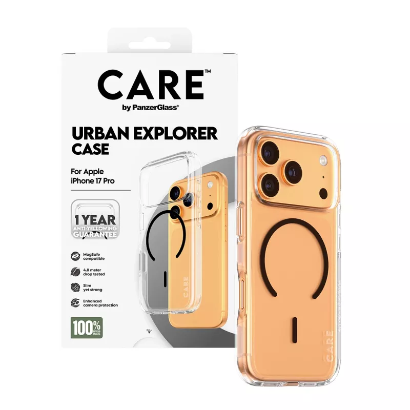 PanzerGlass CARE™ by ® Urban Explorer Case durchsichtig mit schwarzem MagSafe iPhone 17 Pro