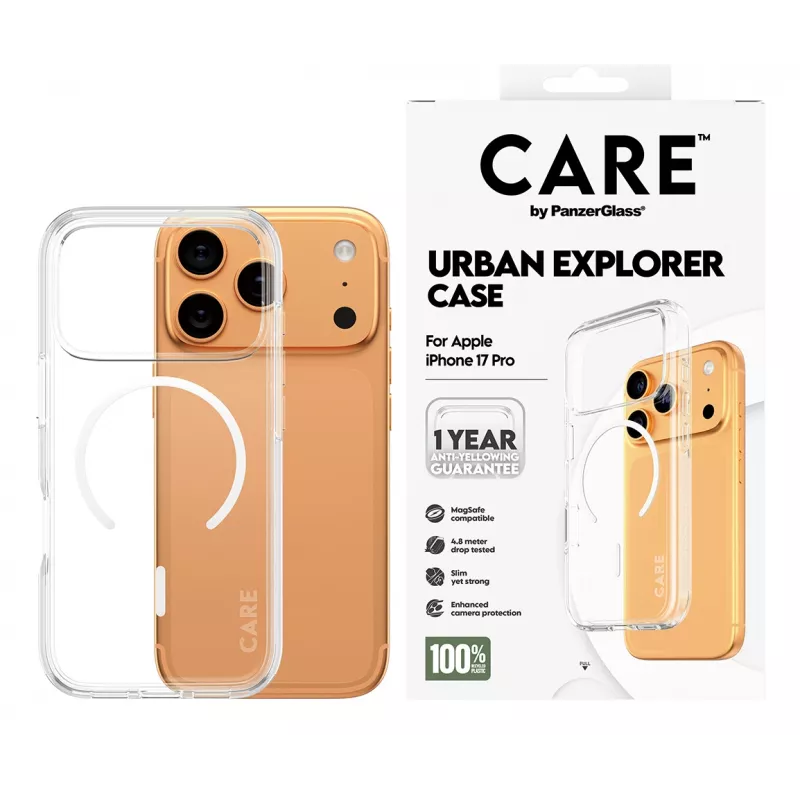 PanzerGlass CARE™ by ® Urban Explorer Case Transparent w. White MagSafe iPhone 17 Pro