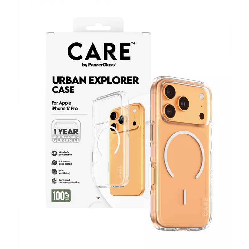 PanzerGlass CARE™ by ® Urban Explorer Case Transparent w. White MagSafe iPhone 17 Pro