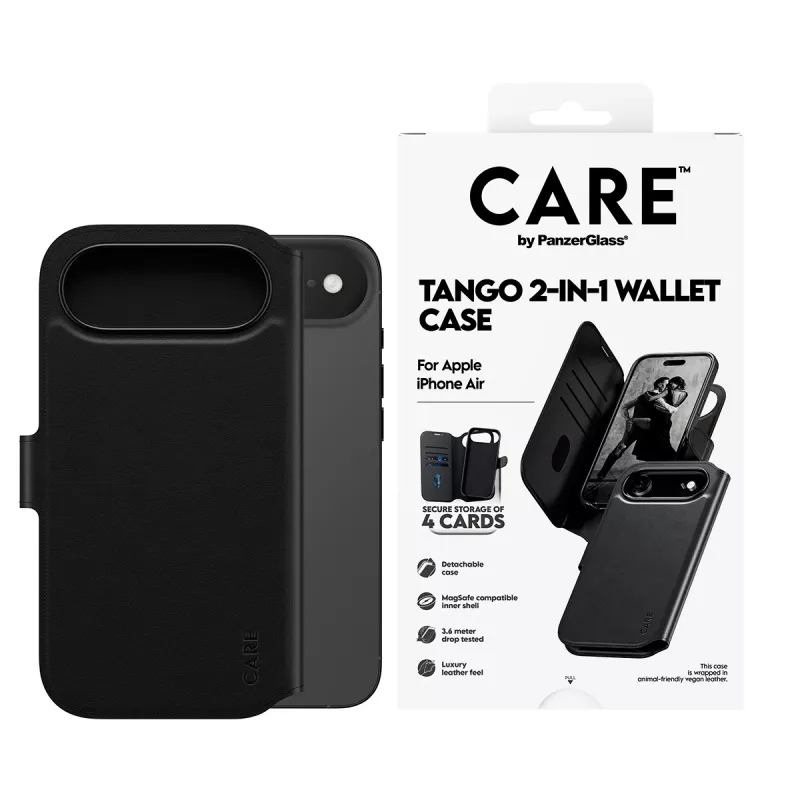 Brieftaschen-Hülle PanzerGlass CARE Tango 2-in-1 mit MagSafe für iPhone Air — Schwarz