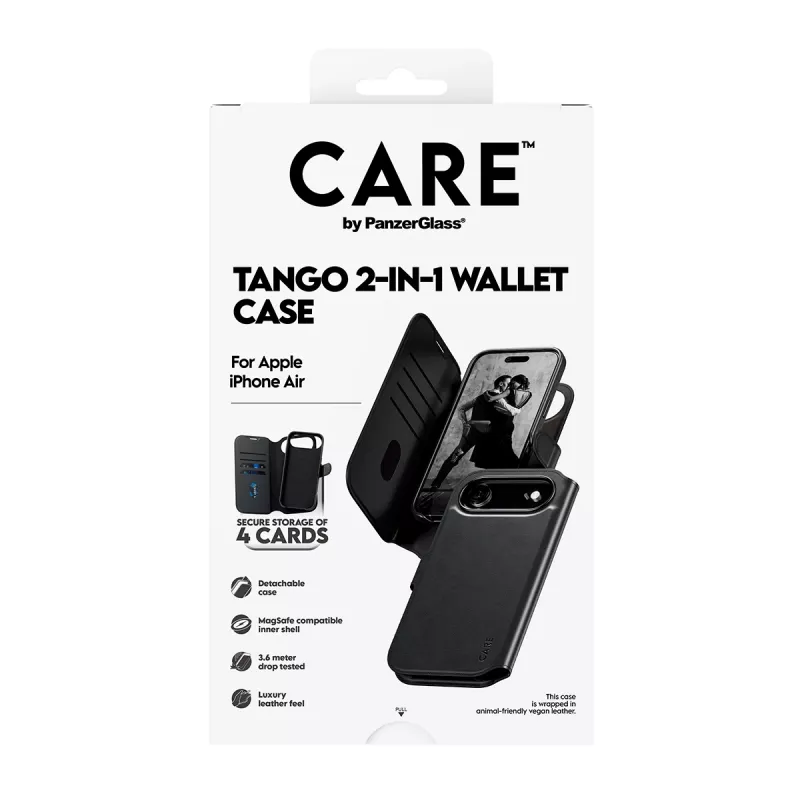 Brieftaschen-Hülle PanzerGlass CARE Tango 2-in-1 mit MagSafe für iPhone Air — Schwarz