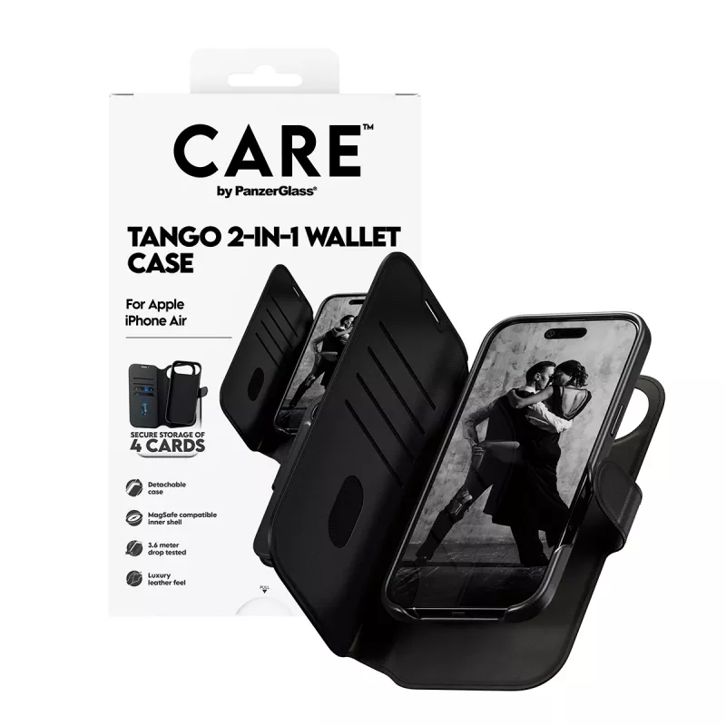 Brieftaschen-Hülle PanzerGlass CARE Tango 2-in-1 mit MagSafe für iPhone Air — Schwarz