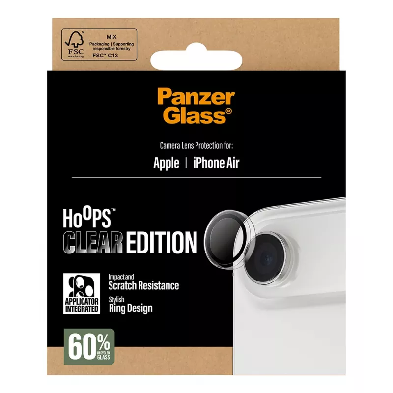 Kameraobjektivschutz PanzerGlass Hoops für iPhone Air — gehärtetes Glas & Silikon, transparent, 1 Stück