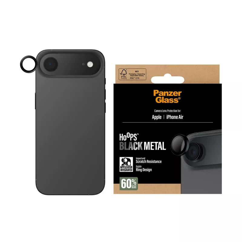 Kameraobjektivschutz PanzerGlass Hoops für iPhone Air — gehärtetes Glas, schwarz, kratz- und stoßfest