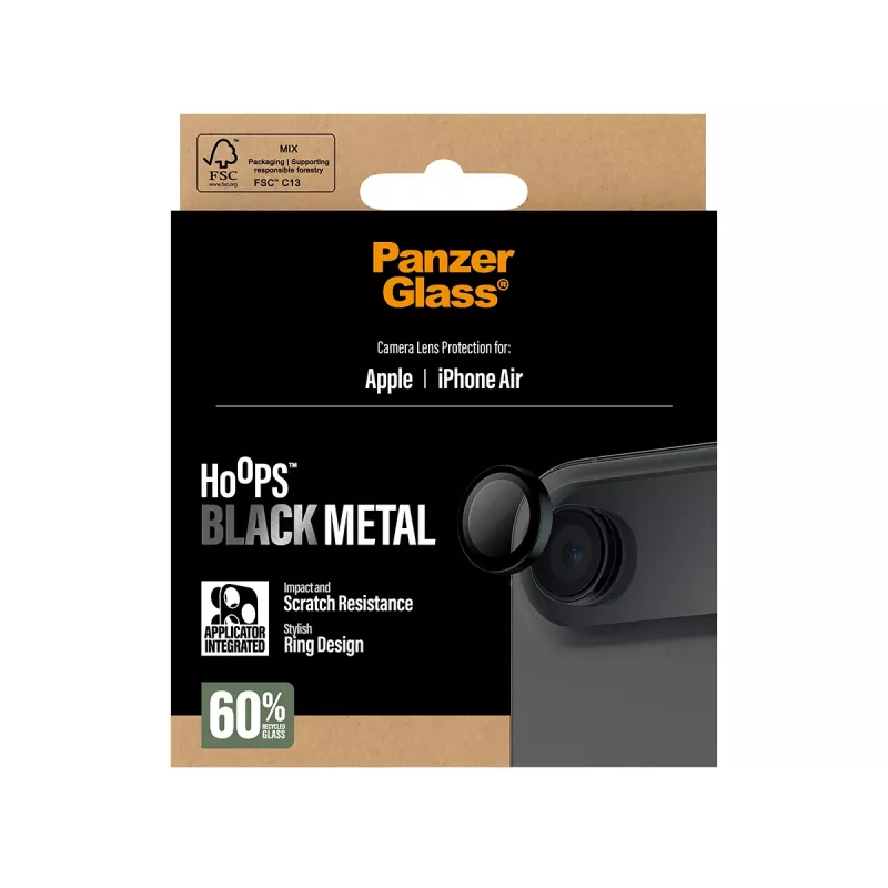 Kameraobjektivschutz PanzerGlass Hoops für iPhone Air — gehärtetes Glas, schwarz, kratz- und stoßfest