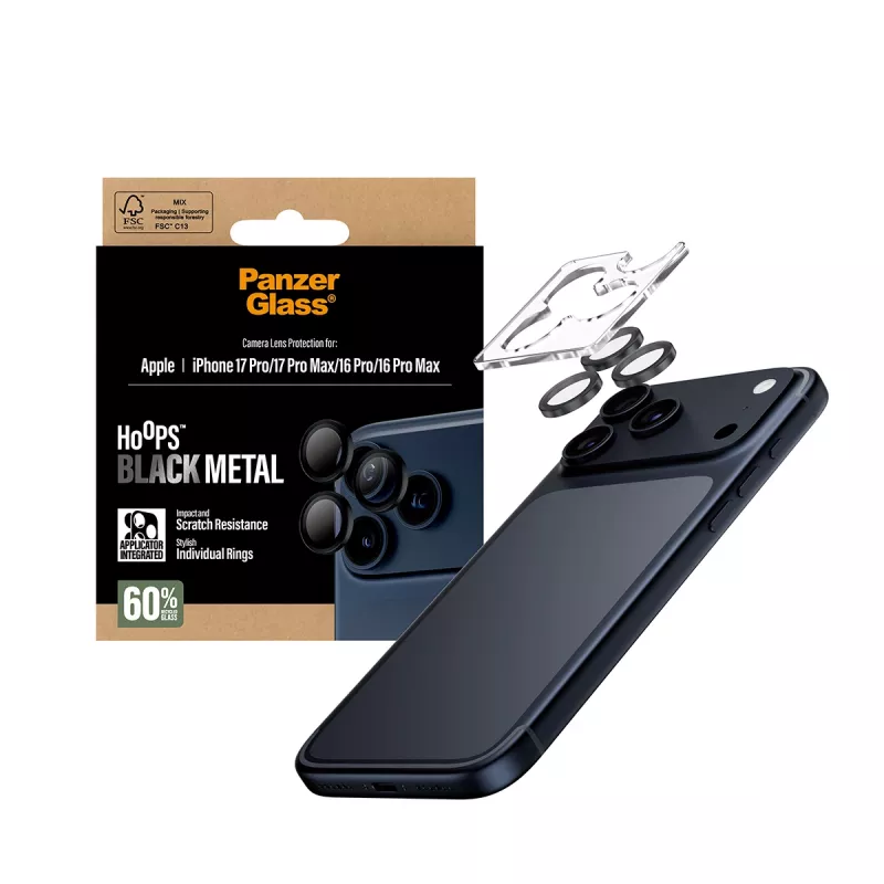 PanzerGlass ® Hoops® Kamera-Linsenschutz Schwarz iPhone 17 Pro | iPhone 17 Pro Max | iPhone 16 Pro | 16 Pro Max