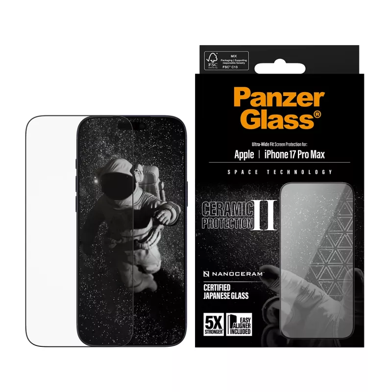 PanzerGlass ® Ceramic II Displayschutz iPhone 17 Pro Max | Ultra-Wide Fit mit EasyAligner