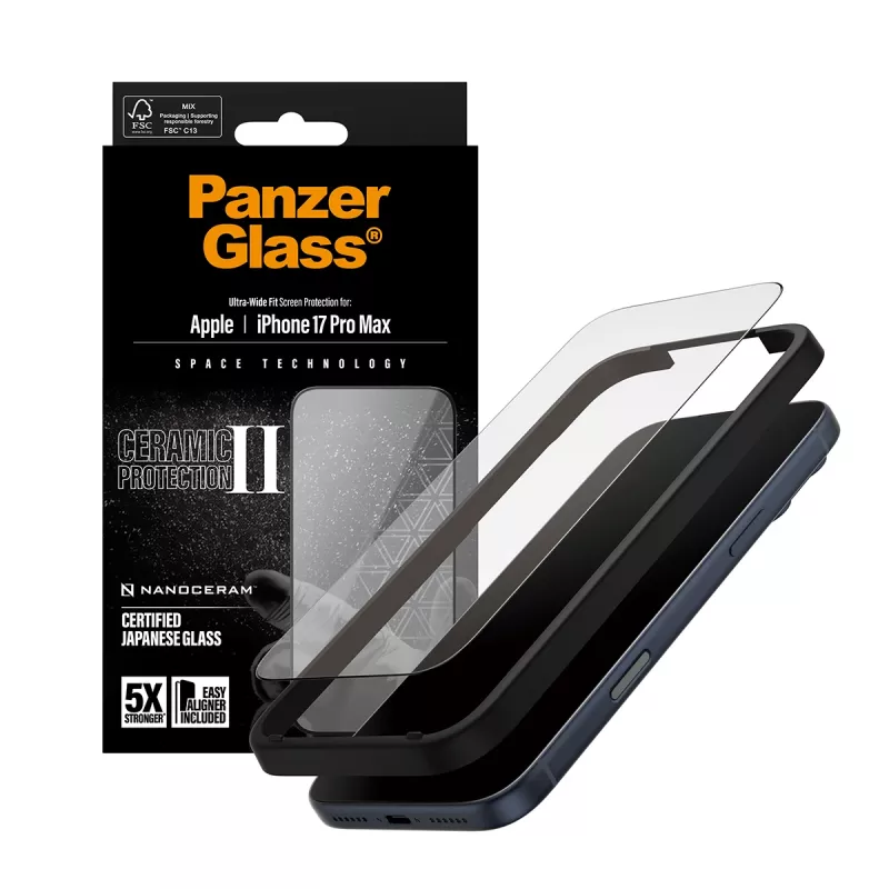 PanzerGlass ® Ceramic II Displayschutz iPhone 17 Pro Max | Ultra-Wide Fit mit EasyAligner