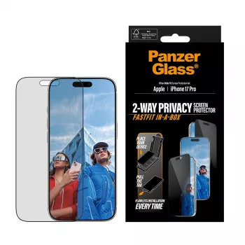 Displayschutzfolie PanzerGlass 2-Way Privacy für iPhone 17 Pro — Ultra-Wide Fit, gehärtetes Glas, Sichtschutzfilter, FASTFIT