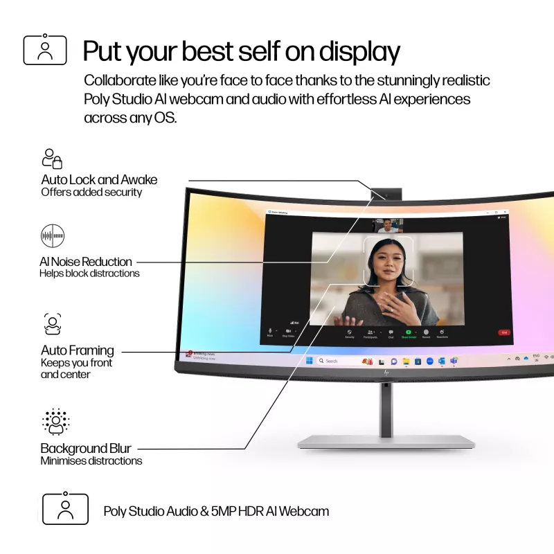HP Series 7 Pro 34 Zoll WQHD Konferenzmonitor - 734pm, 86,4 cm (34 Zoll), 3440 x 1440 Pixel, Wide Quad HD, LCD, 5 ms, Schwarz, Silber