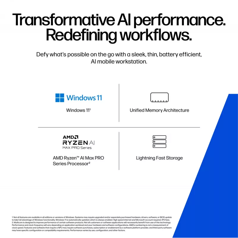 HP ZBook Ultra G1a Copilot+ PC AMD Ryzen AI Max PRO 390 35,6 cm (14 Zoll) WUXGA 32 GB LPDDR5x-SDRAM Wi-Fi 7 (802.11be) Windows 11 Pro AI Workstation, AI PC Silber