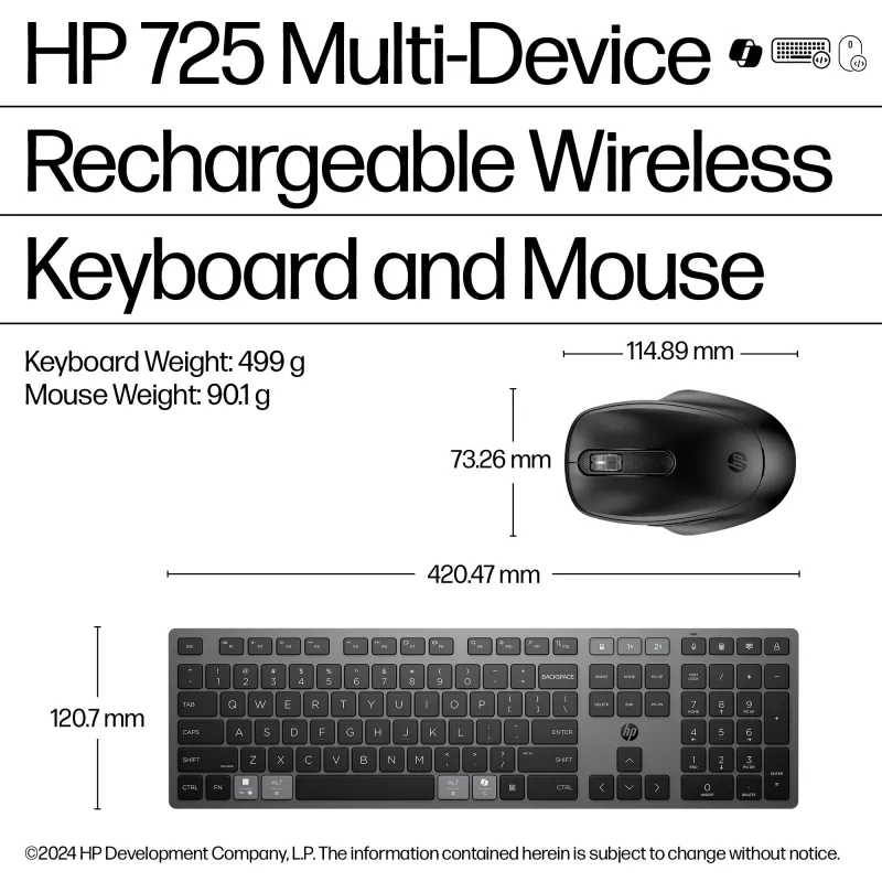 HP 725 Multi-Device Wiederaufladbares kabelloses Tastatur- und Maus-Set