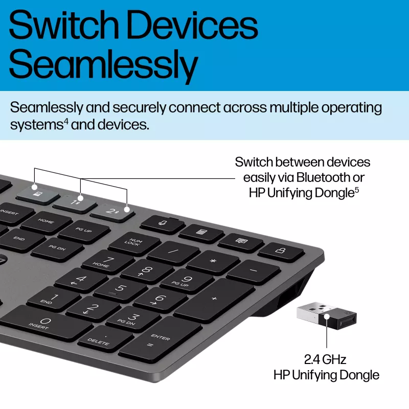 HP 725 Multi-Device Wiederaufladbares kabelloses Tastatur- und Maus-Set
