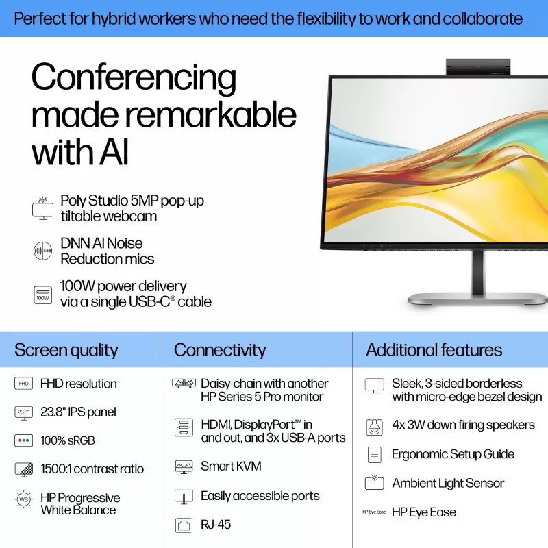 HP Series 5 Pro 23,8 Zoll FHD USB-C Konferenzmonitor - 524pm