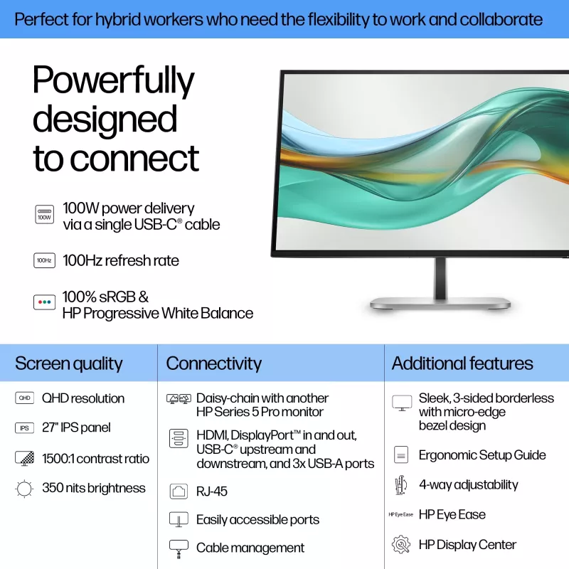 HP Series 5 Pro 27 Zoll QHD USB-C Monitor LCD 2560 x 1440