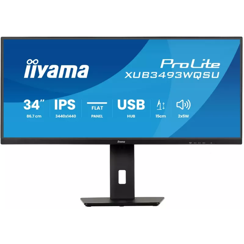 Computer Monitor IIYAMA ProLite XUB3493WQSU-B6 34 Zoll 3440×1440 UltraWide QHD IPS LED, 1 ms, USB 3.2 Hub, Lautsprecher, VESA, höhenverstellbar
