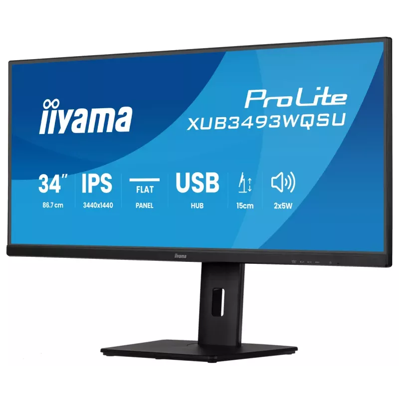 Computer Monitor IIYAMA ProLite XUB3493WQSU-B6 34 Zoll 3440×1440 UltraWide QHD IPS LED, 1 ms, USB 3.2 Hub, Lautsprecher, VESA, höhenverstellbar