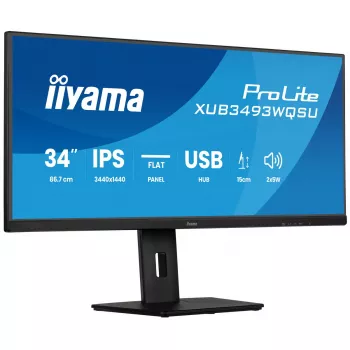 Computer Monitor IIYAMA ProLite XUB3493WQSU-B6 34 Zoll 3440×1440 UltraWide QHD IPS LED, 1 ms, USB 3.2 Hub, Lautsprecher, VESA, höhenverstellbar