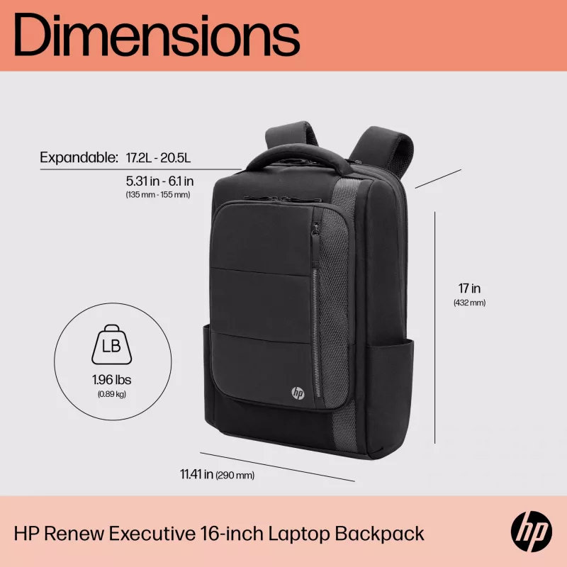 HP Renew Executive 16-Zoll-Laptop-Rucksack, Rucksack, 40,9 cm (16,1 Zoll), 890 g