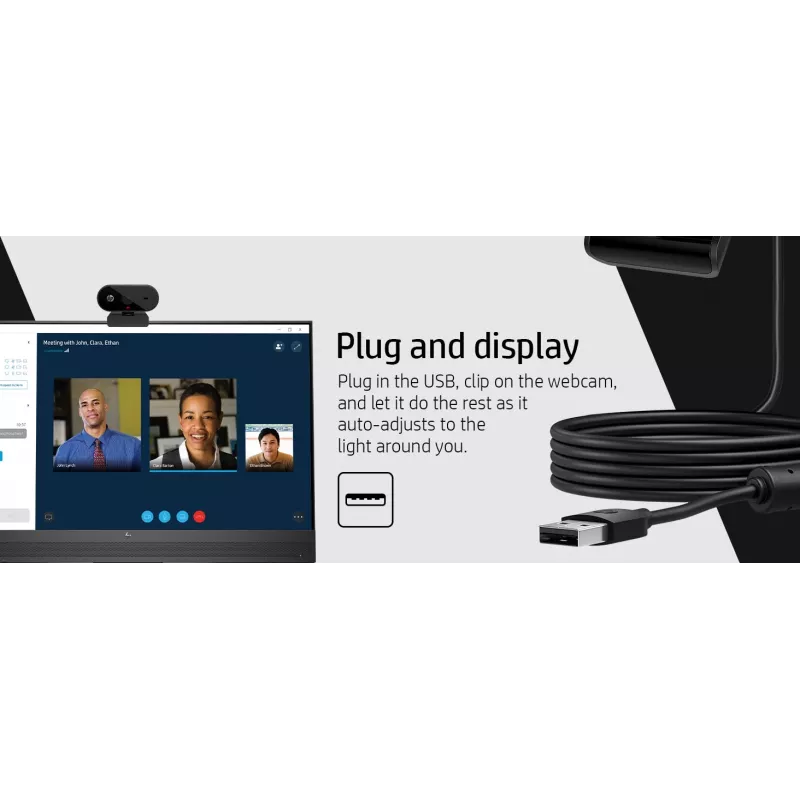 HP 325 FHD Webcam, Business, Windows 10, Windows 11, MacOS, 72 mm, 53,6 mm, 53,2 mm