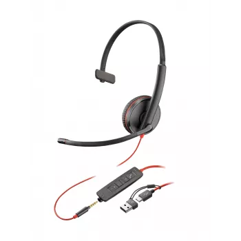 HP Poly Schwarzwire 3215 Monaurales USB-C-Headset +3,5-mm-Klinke +USB-C/A-Adapter (Bulk)
