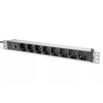 DIGITUS 1U Aluminium-PDU, 8x italienische Ausgänge, Vorsicherungs-10A-Stecker, 250VAC