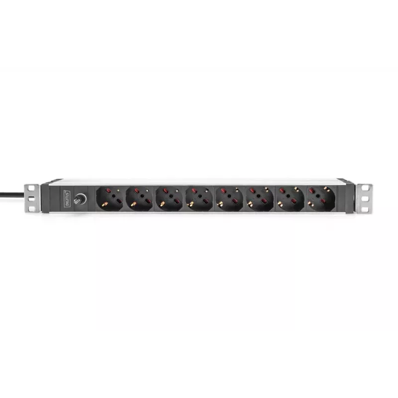 DIGITUS 1U Aluminium-PDU, 8x italienische Ausgänge, Vorsicherungs-10A-Stecker, 250VAC