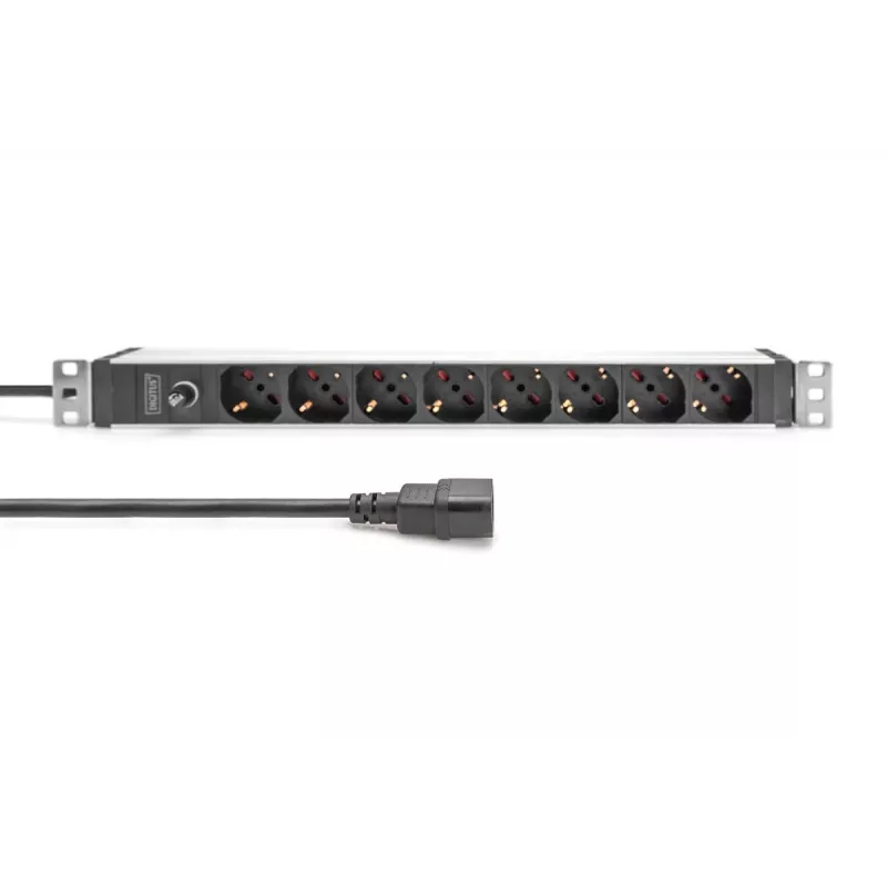 DIGITUS 1U Aluminium-PDU, 8x italienische Ausgänge, Vorsicherungs-10A-Stecker, 250VAC