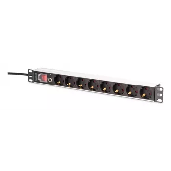 DIGITUS PDU - 1U Aluminium-Rackmontage 7x Sicherheit + 1x Ausgang 16A 4000W 250VAC 50/60Hz Überlastschutz