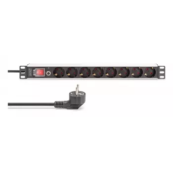 DIGITUS PDU - 1U Aluminium-Rackmontage 7x Sicherheit + 1x Ausgang 16A 4000W 250VAC 50/60Hz Überlastschutz