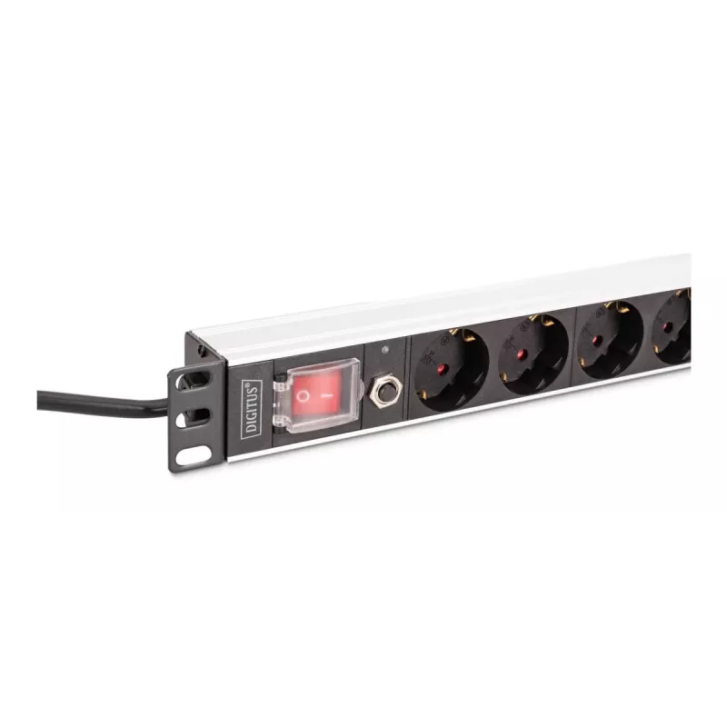 DIGITUS PDU - 1U Aluminium-Rackmontage 7x Sicherheit + 1x Ausgang 16A 4000W 250VAC 50/60Hz Überlastschutz