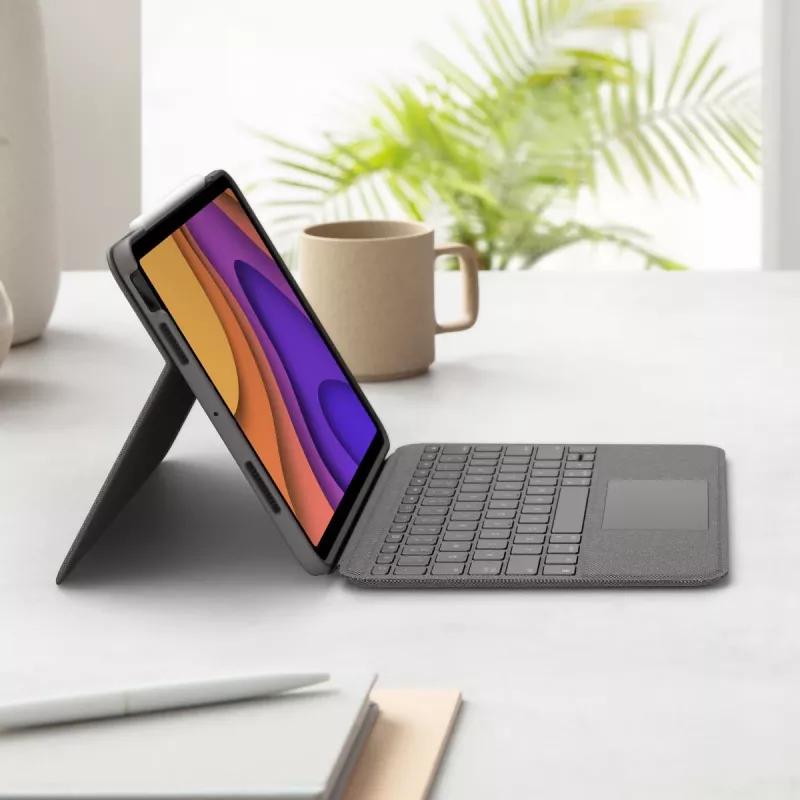 LOGITECH Folio Touch Tastaturhülle mit Hintergrundbeleuchtung und Trackpad Oxford Grau für iPad Air (4. Generation) Deutsch Qwertz