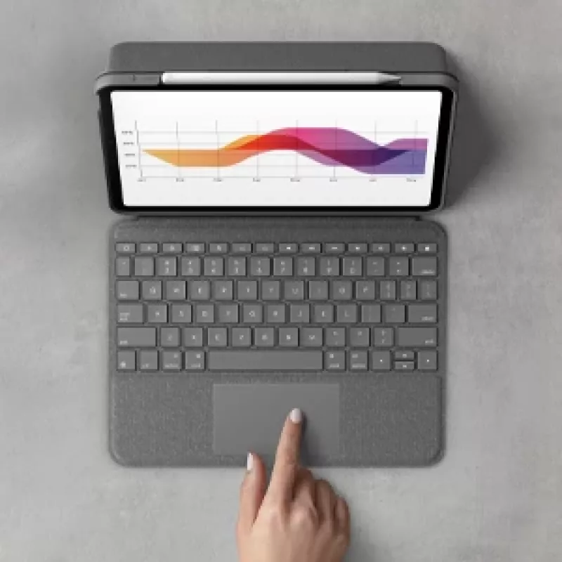 LOGITECH Folio Touch Tastaturhülle mit Hintergrundbeleuchtung und Trackpad Oxford Grau für iPad Air (4. Generation) Deutsch Qwertz