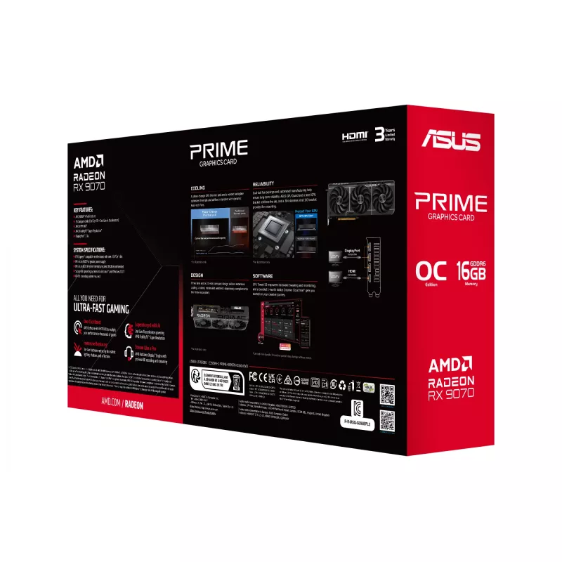 Grafikkarte ASUS Radeon RX 9070 16 GB GDDR6 PCIe 5.0 256-Bit, 3-Lüfter-Kühlung, PCI Express 5.0