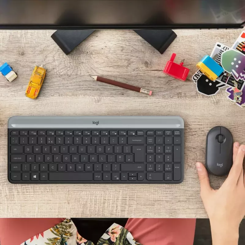 Logitech MK470 Kabellose Tastatur+Maus, Graphit, Maus inklusive, QWERTY US, USB