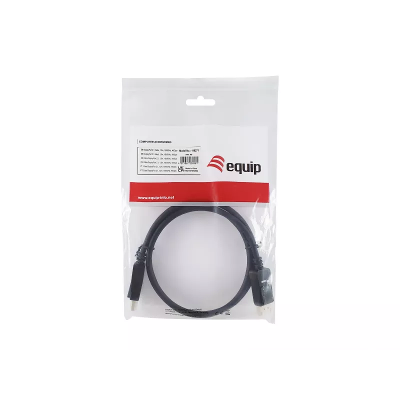 Equip DisplayPort 2.1 Kabel, 1,0 m, 16K/60Hz, 40 Gbit/s, 1 m, DisplayPort, DisplayPort, Stecker, Stecker, 15360 x 8640 Pixel