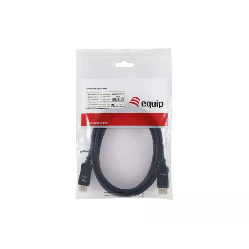 Equip DisplayPort 2.1 Kabel, 2,0 m, 16K/60Hz, 40 Gbit/s, 2 m, DisplayPort, DisplayPort, Stecker, Stecker, 15360 x 8640 Pixel