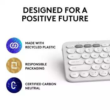 Kompakte Mini-Tastatur Logitech Pebble Keys 2 K380s — RF Wireless + Bluetooth, QWERTY US International, weiß
