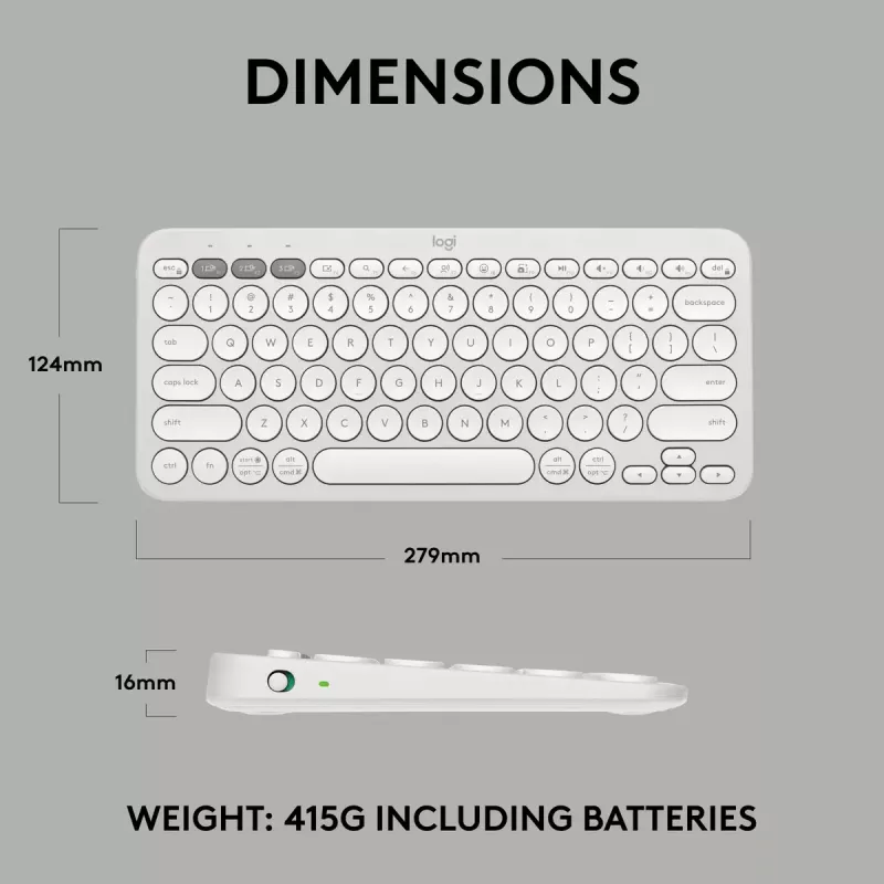Kompakte Mini-Tastatur Logitech Pebble Keys 2 K380s — RF Wireless + Bluetooth, QWERTY US International, weiß