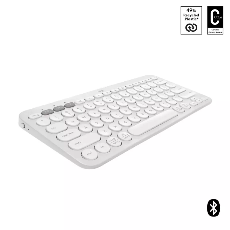 Kompakte Mini-Tastatur Logitech Pebble Keys 2 K380s — RF Wireless + Bluetooth, QWERTY US International, weiß
