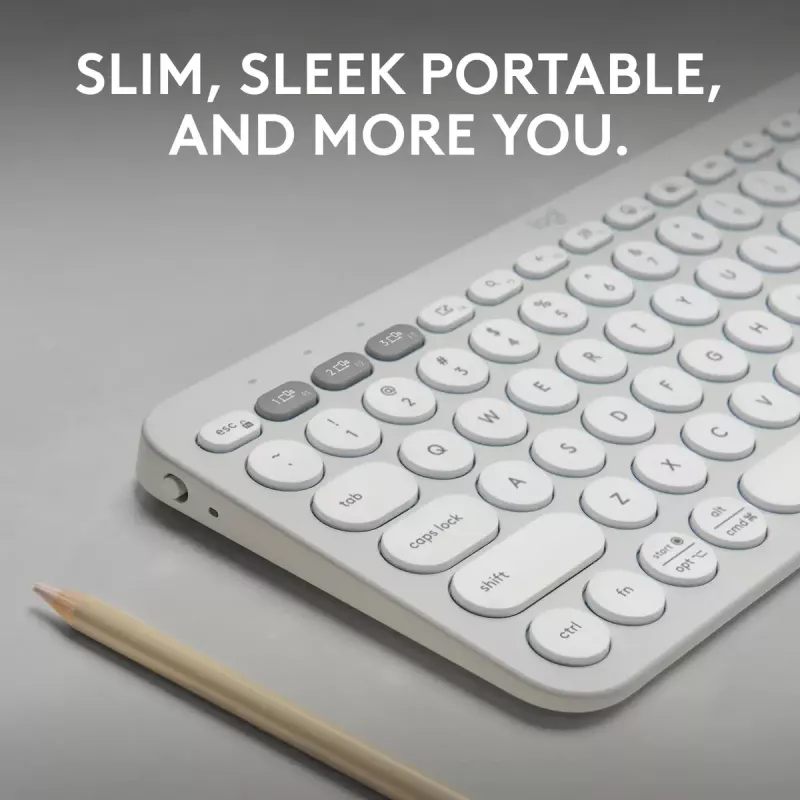 Kompakte Mini-Tastatur Logitech Pebble Keys 2 K380s — RF Wireless + Bluetooth, QWERTY US International, weiß