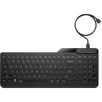 HP 405 Multi-Device Hintergrundbeleuchtete Kabelgebundene Tastatur, Vollgröße (100%), Kabelgebunden, USB, Membran, QWERTY, Schwarz