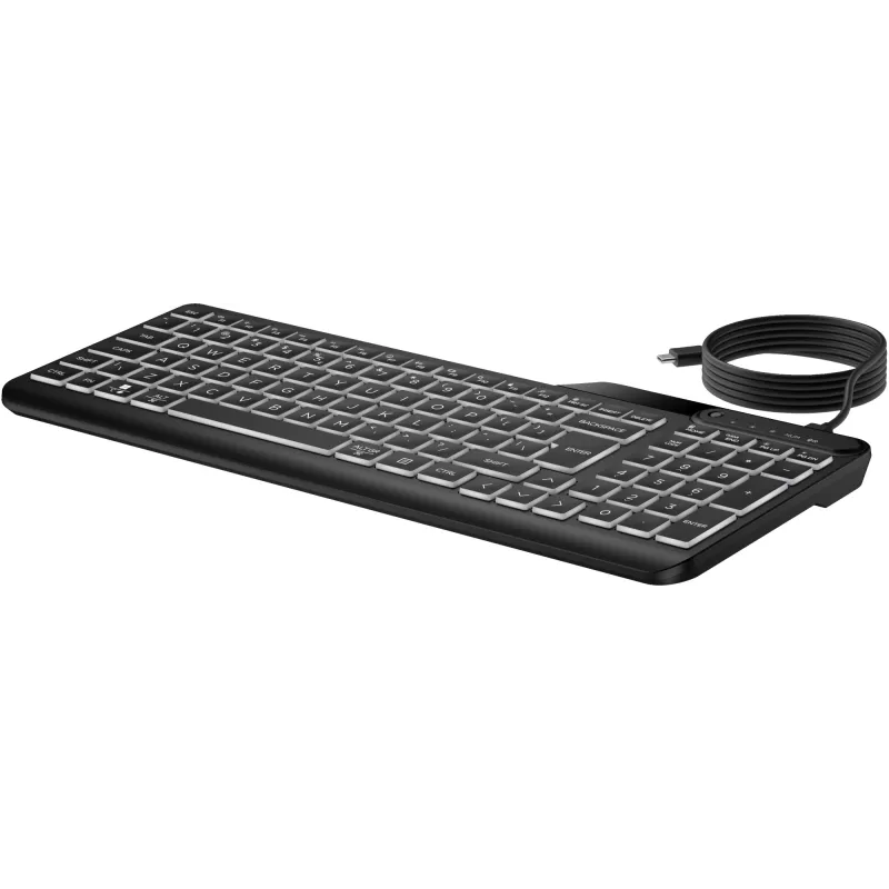 HP 405 Multi-Device Hintergrundbeleuchtete Kabelgebundene Tastatur, Vollgröße (100%), Kabelgebunden, USB, Membran, QWERTY, Schwarz