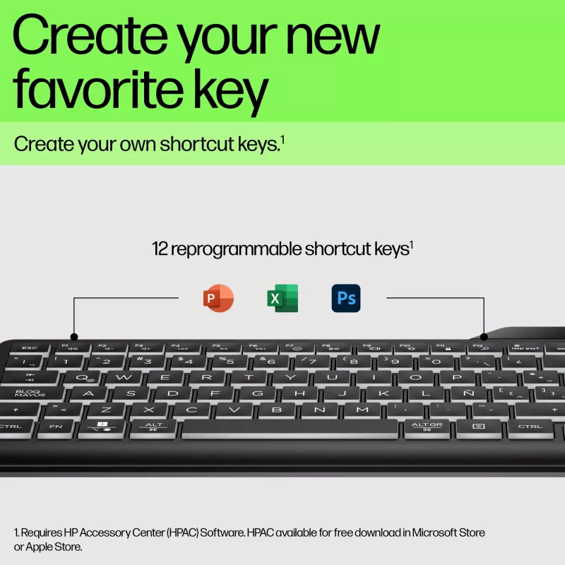 HP 405 Multi-Device Hintergrundbeleuchtete Kabelgebundene Tastatur, Vollgröße (100%), Kabelgebunden, USB, Membran, QWERTY, Schwarz