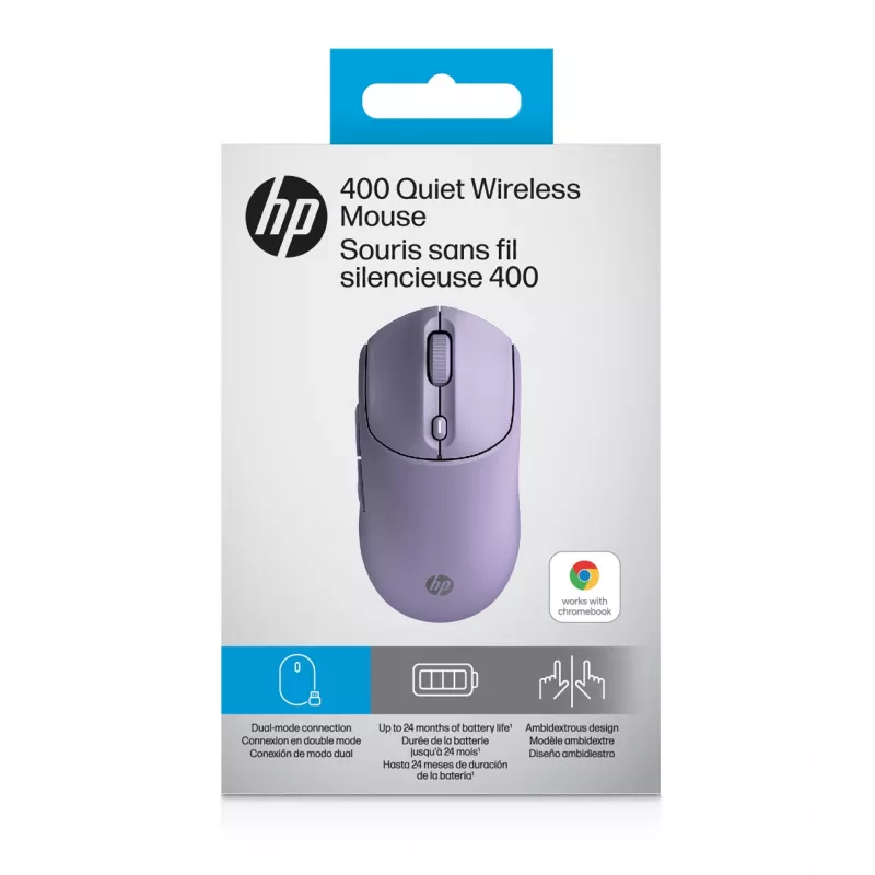 HP 400 Leise Lila kabellose Maus, beidhändig, RF Wireless + Bluetooth, 6000 DPI, Lila